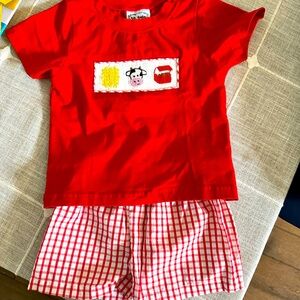 NWOT boys smocked chick fil a set